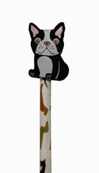 Frenshie en blyertspenna med ett hundmönster och med en suddtopp i form av en söt Fransk bulldog från Pepper pot, längd 19 cm.