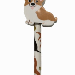 Corgi en blyertspenna med ett hundmönster och med en suddtopp i form av en söt Corgi från Pepper pot, längd 19 cm.
