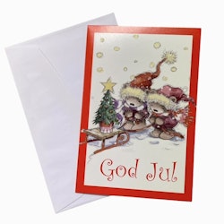 De söta små julmössen ett 6 pack med dubbelvikta julkort och kuvert.
