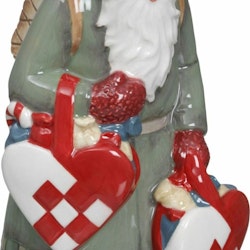 Julhjärta-tomten en porslinsfigur i grågrönt, vitt och rött från Cult design, höjd 16 cm.