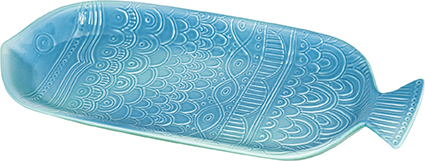 Retrofish longplate ett aquafärgad avlångt serveringsfat i stengods i från Cult design, mått 30 x 12 x 3 cm