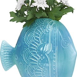 Retrofish en aquafärgad vas i stengods i från Cult design, mått 20 x 9 x 19 cm