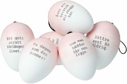 Påskägg/ordspråksägg i 6 pack i rosa och vitt från Cult design att dekorera påskriset med, mått 6 cm.