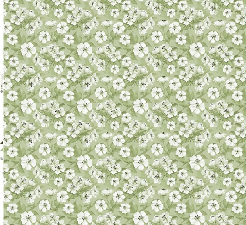 Klara 2 en härlig vaxduk i ett grönt och vitt blommönster på metervara i bredd 140 cm.