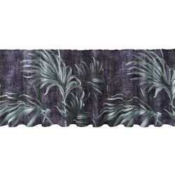 Tropical en färdigsydd gardinkappa med en mörk botten med gröna blad och multiband från Redlunds textil.