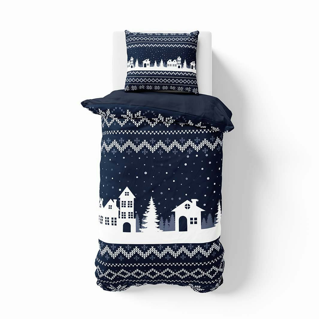 Knitted home ett vackert påslakanset i bomullsflanell i blått och vitt med med knäppning i underkant, från Indusia design