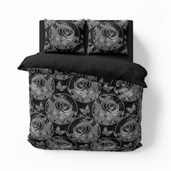 Vintage rose ett svart, grått och vitt påslakanset till dubbeltäcke i bomullssatin i storlek 200 x 220 cm med knäppning i botten, från Indusia design