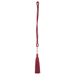 Olav ett rött gardinomtag/tassel med tofs och pärlor från Svanefors i längd 70 cm