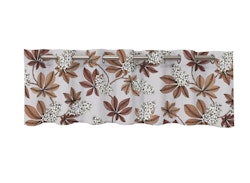 Prag en färdigsydd gardinkappa i bomull med öljetter ipå linnefärgad botten med rostfärgade blad, från Redlunds textil i mått 1 x 250 x 50 cm