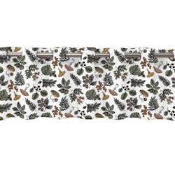 Skogen en vit färdigsydd gardinkappa med öljetter i bomull med ett mönster med svampar och blad, från Redlunds textil