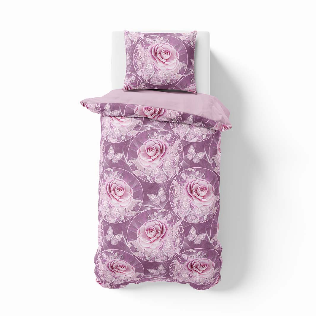 Påslakanset i bomull Vintage rose lilac i ljuslila och rosa toner i mått 140 x 200 cm Indusia design