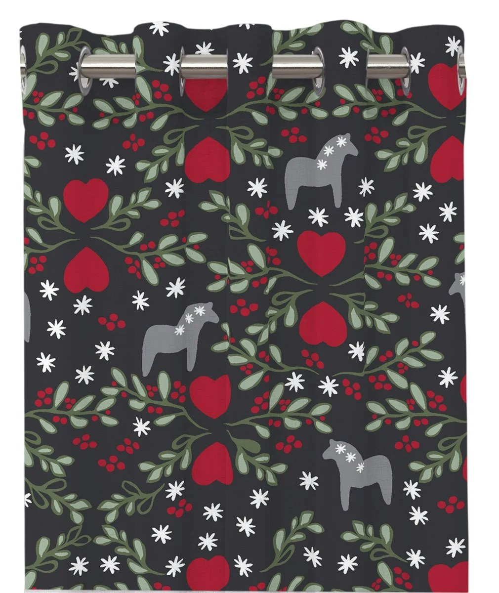 Julglädje ett mörkgrått julgardinset med öljetter från Redlunds textil mått 2 x 120 x 240 cm
