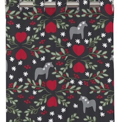 Julglädje ett mörkgrått julgardinset med öljetter från Redlunds textil mått 2 x 120 x 240 cm