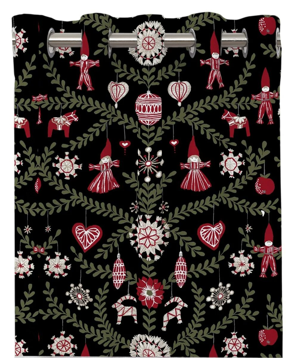 Garntomte ett svart julgardinset med öljetter från Redlunds textil mått 2 x 120 x 240 cm
