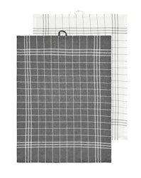 Hanna classic ett 2 pack mörkgrå och vitrutiga kökshanddukar i bomull från Noble house, mått 2 x 50 x 70 cm.