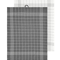 Hanna classic ett 2 pack mörkgrå och vitrutiga kökshanddukar i bomull från Noble house, mått 2 x 50 x 70 cm.