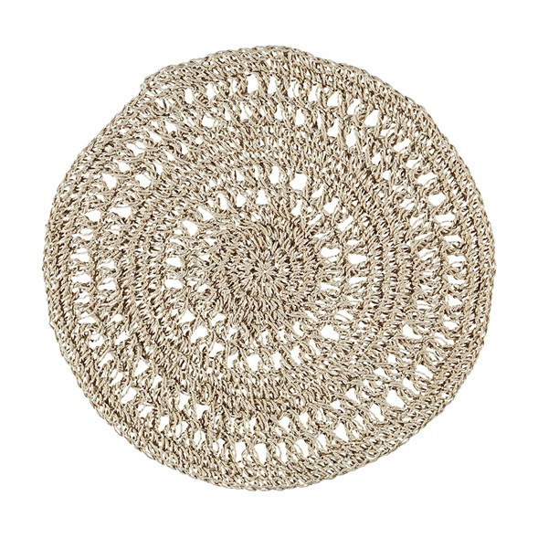 Noble house Crochet en rund havrefärgad bordstablett/duk i diameter 38 cm