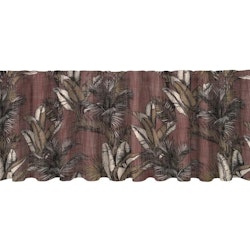 Tahiti en vinröd gardinkappa med ett bladmönster i brunt off-white och med multiband från Redlunds textil i mått 1 x 50 x 250 cm