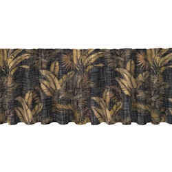 Tahiti en svart färdigsydd gardinkappa med ett bladmönster i guldgult och med multiband från Redlunds textil i mått 1 x 50 x 250 cm
