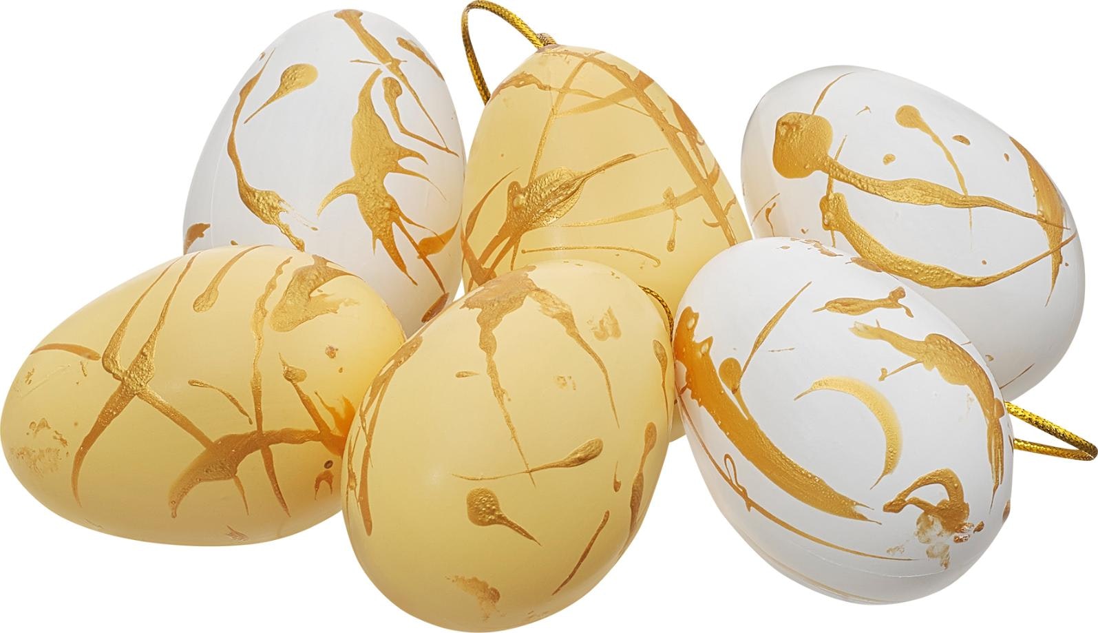Cult design Påska goldie vita och gula påskägg i 6 pack med ett guldmönster mått 6 cm