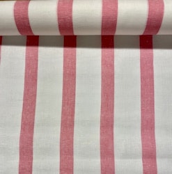Marit ett tunt vitt bredrandigt linnetyg med rosa ränder i bredd 140 cm