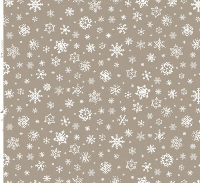 Snöflingor en beige vaxduk med vita snöflingor i bredd 140 cm från Franzens textil