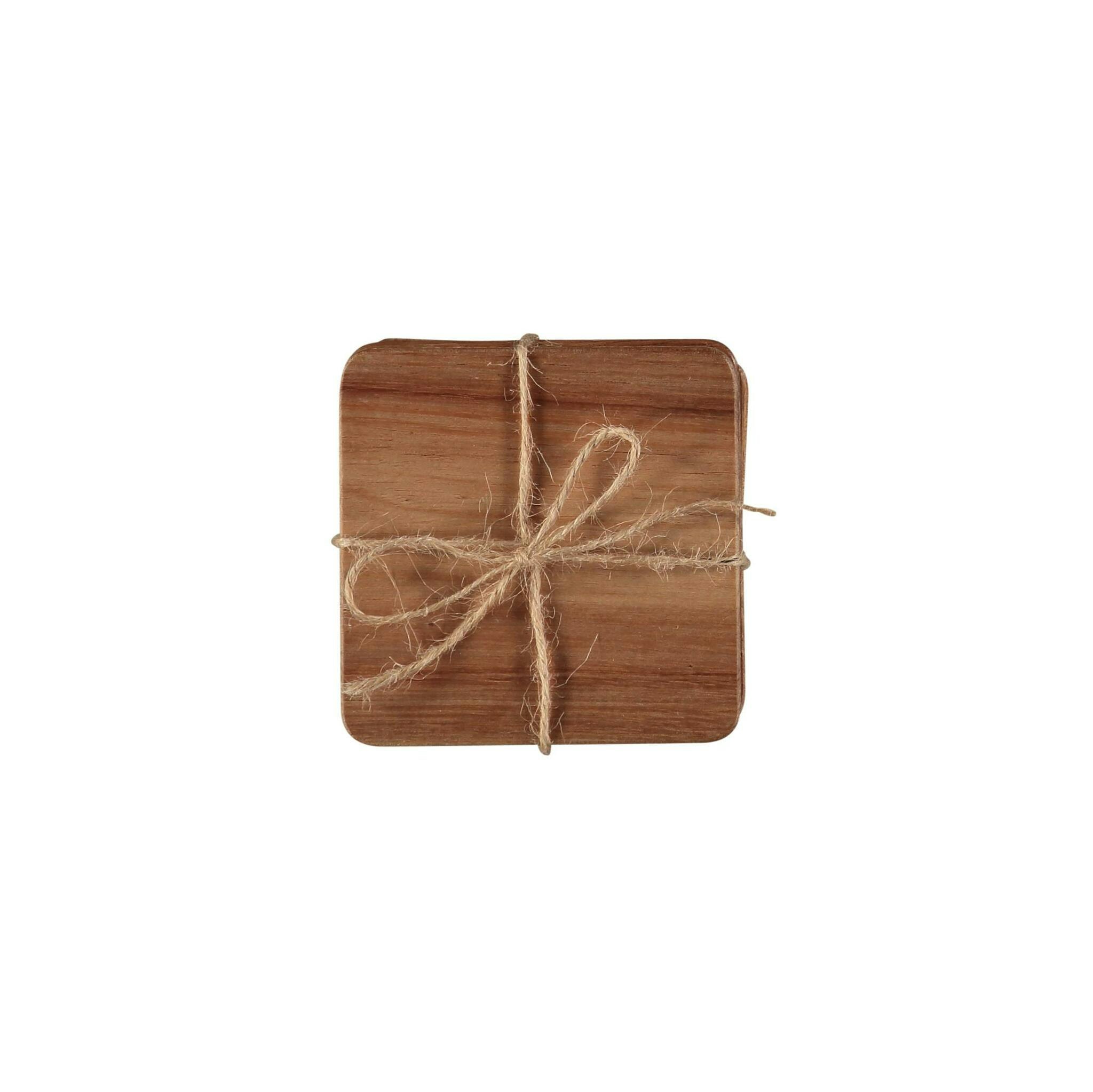 Noble house Wood 4 st glasunderlägg/coasters i trä mått 10 x 10 cm