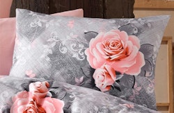 Love powder grått med en rosa ros örngott 50 x 60 cm indusia design