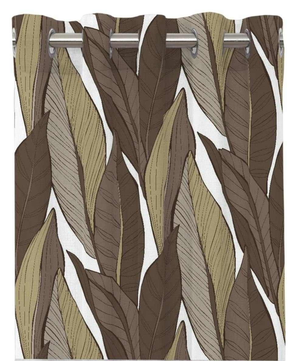 Blad vit, beige, brunt gardinset öljetter Redlunds