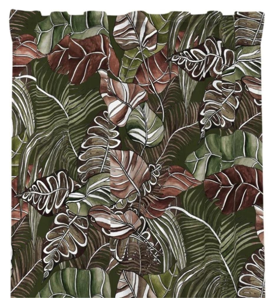 Cathy rostfärgat/grönt gardinset multiband Redlunds textil