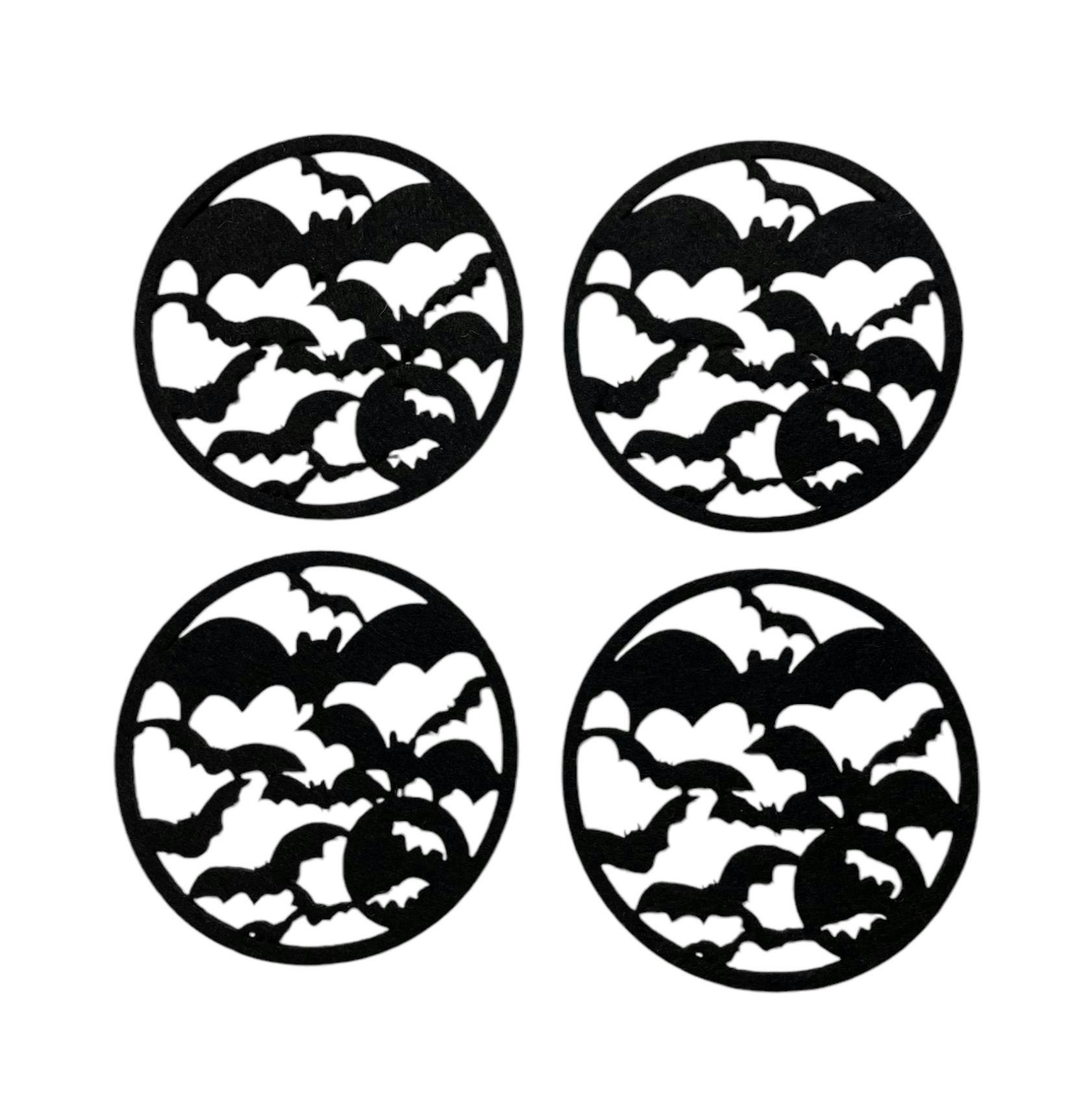 Noble house Halloween 4 st svarta glasunderlägg/coasters fladdermusmönster