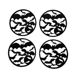Noble house Halloween 4 st svarta glasunderlägg/coasters fladdermusmönster