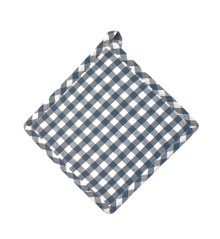 Classic textiles blå vitrutig grytlapp återvunnet material