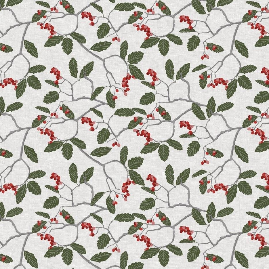 Winterberries vit vaxduk metervara Redlunds textil