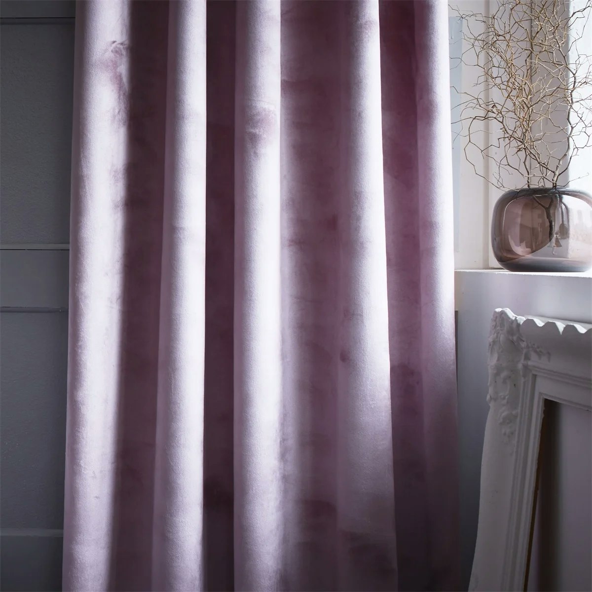 Sammet rosa gardinset multiband Redlunds textil