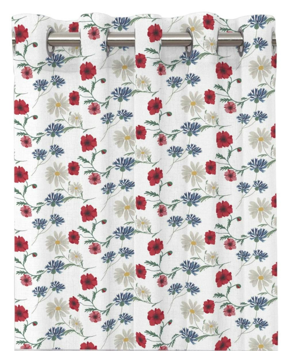 Jenny gardinset vit röda blå blommor öljetter Redlunds textil