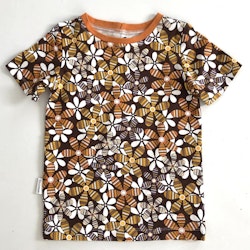 T-shirt brune blomster retro str 110