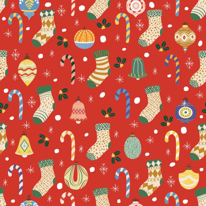 OD- Stocking, candies, snow and bells in red