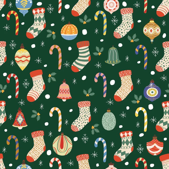 OD- Stocking, candies, snows and bells in evergreen