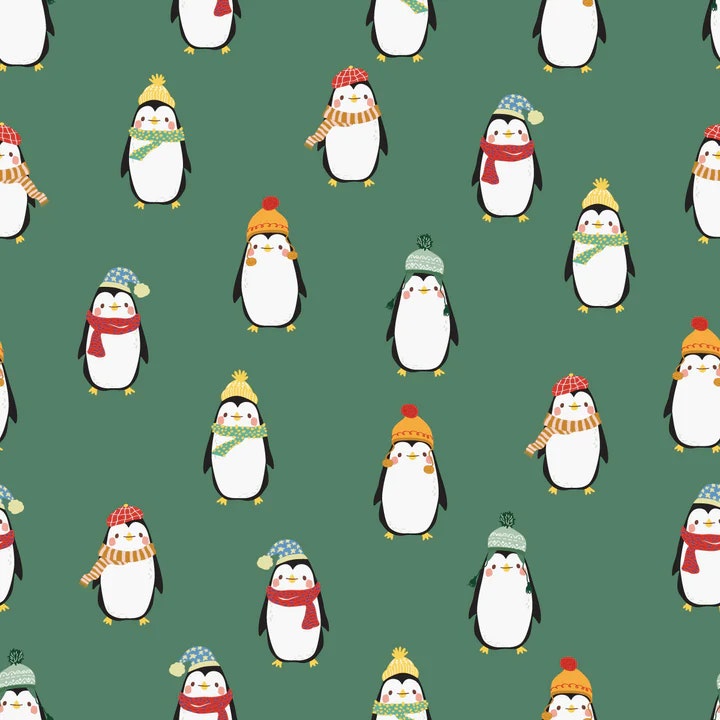 OD- Penguins with beanies and scarfes in tealish green