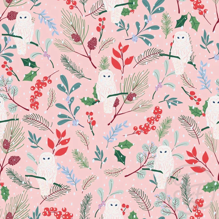 OD- Winter foliage & snow owl in light rose