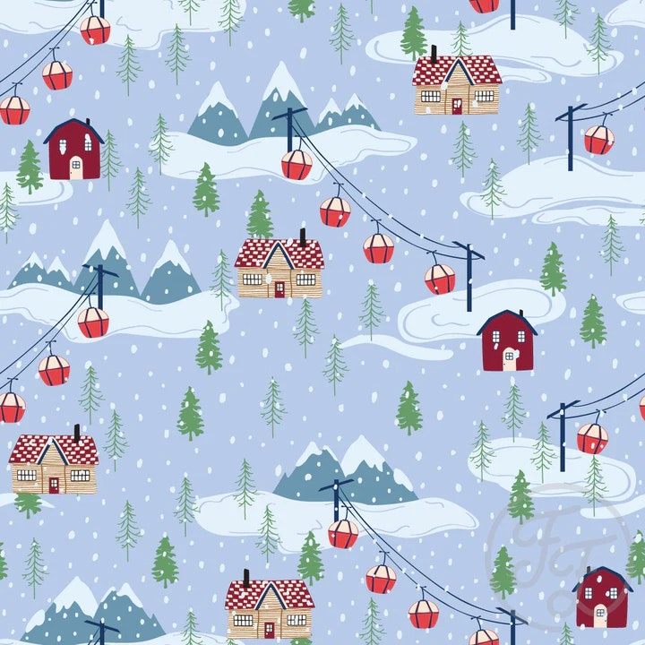 OD- Snowy mountain-cable car and trees in light blue grey