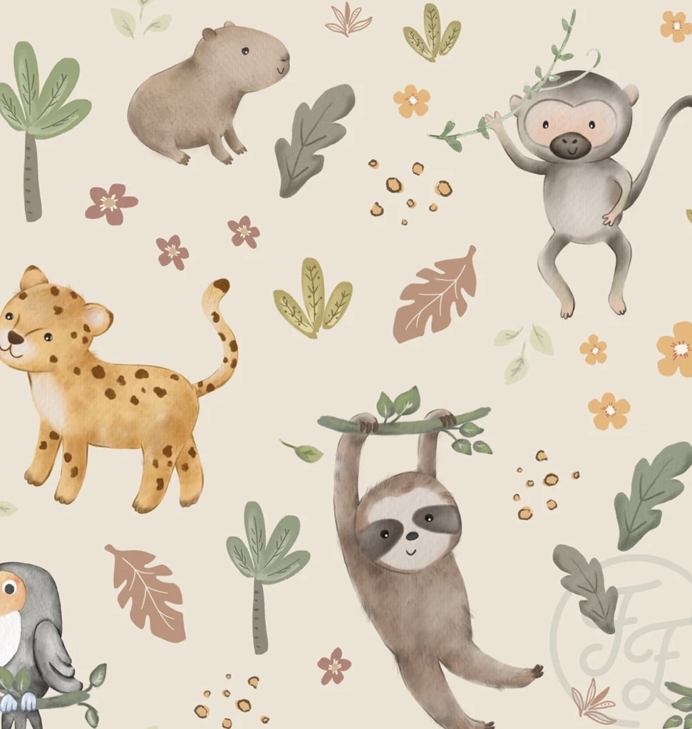 Ribbjersey rainforest animals beige