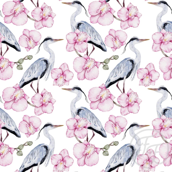 OD- Heron and Flowers White