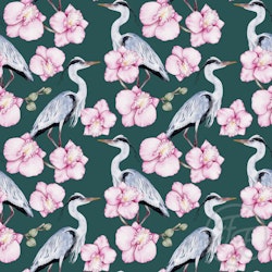 OD- Heron and Flowers Dark Teal