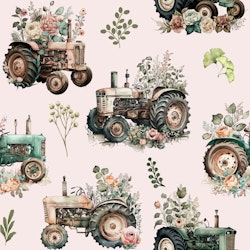 Gamle traktorer med planter