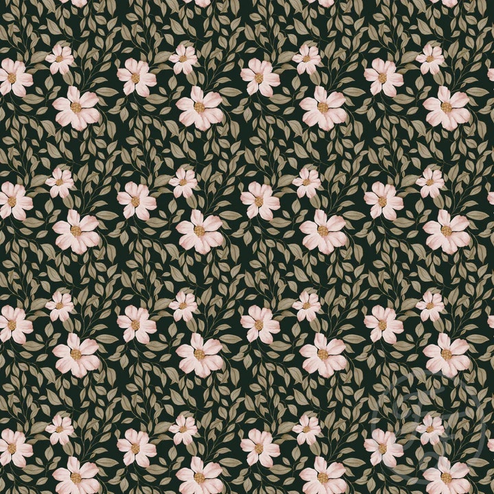 OD- Peach Flowers Small Dark Green