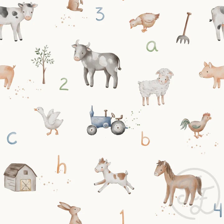OD-  ABC Farm Animals Offwhite
