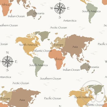 OD- World Map Warm Offwhite