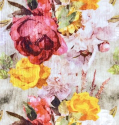 Blomsterhage med roser musselin
